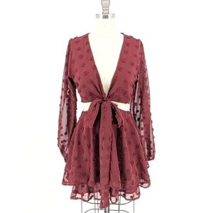 Lulus Cut out Mini Dress Red XS Red bohemian coastal cowgirl sexy waist tie